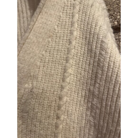 Distressed Cream Open Knit Cardigan Sweater Medium POL Soft Acrylic Blend Womens - Picture 6 of 8